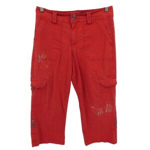 Gloria Vanderbilt Women 10 Orange Red Floral Flower Cargo Cropped Capri Pants